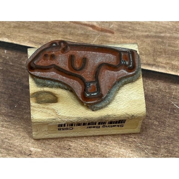 MEMORY BOX WOOD MOUNT RUBBER STAMP SET OF 3 SKATING STANDING BEAR CHRISTMAS TREE - Picture 5 of 5